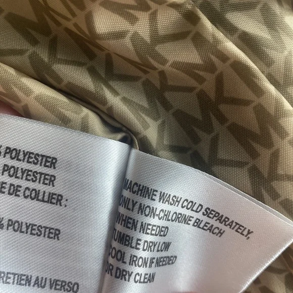 Michael Kors Quilted Jacket Faux Fur Sherpa Collar Olive Green Gold Lightweight - Picture 12 of 13